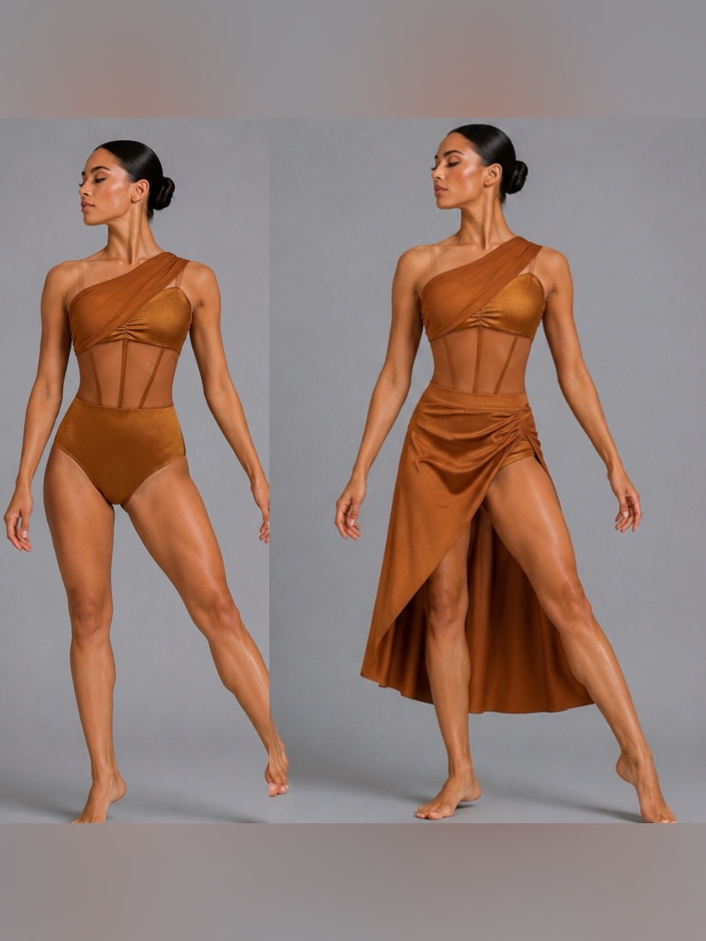 Kelle dance solo costume 2 piece Orange bronze 4424 lyrical SA-Small adult